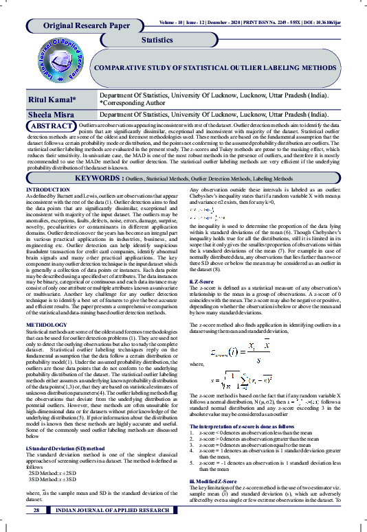 (PDF) Comparative Study of Statistical Outlier Labeling Methods