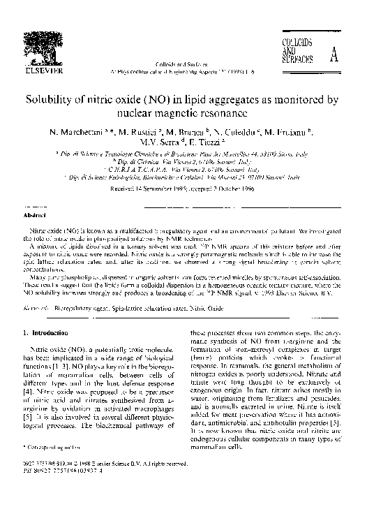 (PDF) Solubility of nitric oxide (NO) in lipid aggregates as monitored ...