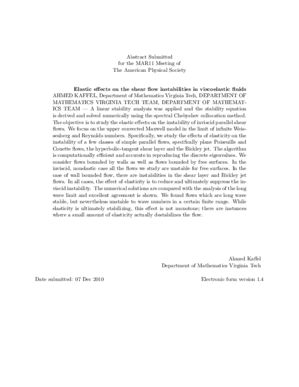 (PDF) Elastic effects on the shear flow instabilities in viscoelastic ...