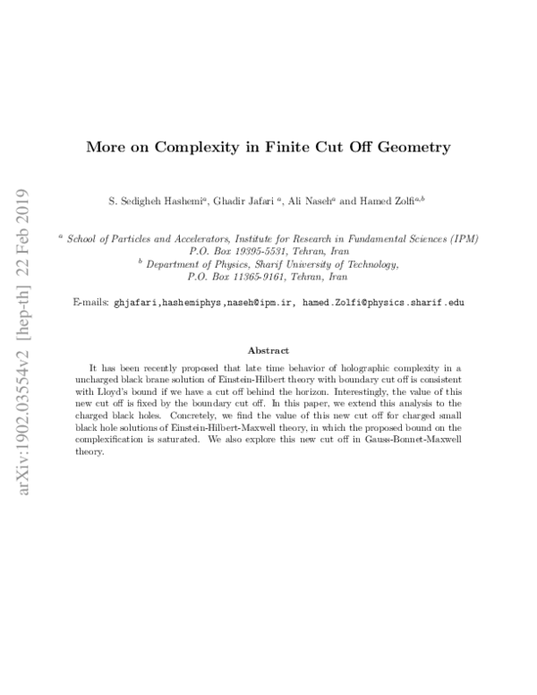 (PDF) More on complexity in finite cut off geometry