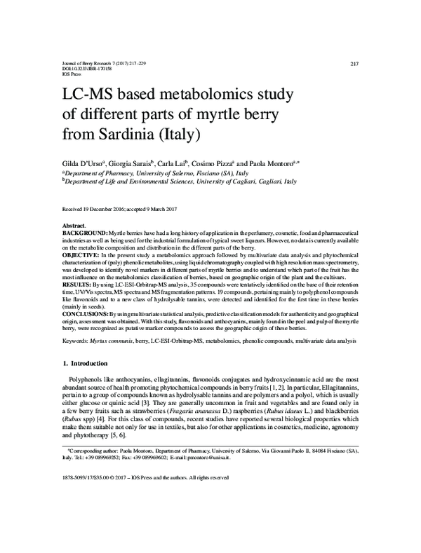 (PDF) LC-MS based metabolomics study of different parts of myrtle berry ...