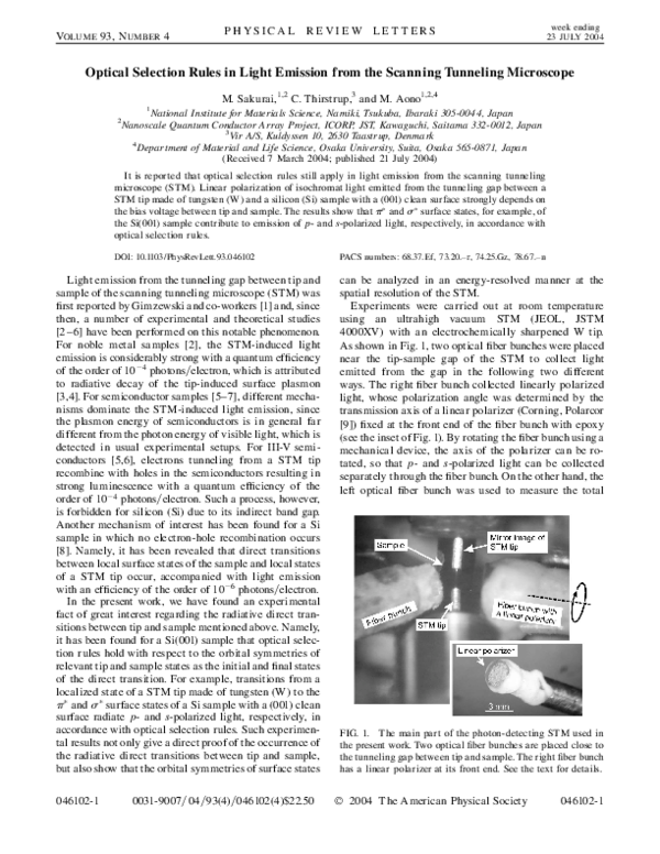 (PDF) Optical Selection Rules in Light Emission from the Scanning