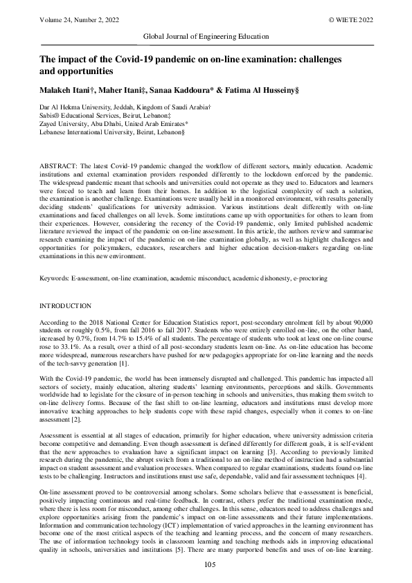 (PDF) The impact of the Covid-19 pandemic on on-line examination ...