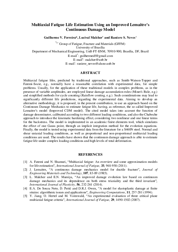 (PDF) Multiaxial Fatigue Life Estimation Using an Improved Lemaitre’s ...