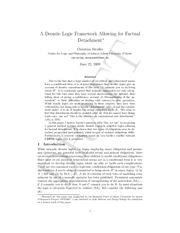 (PDF) A deontic logic framework allowing for factual detachment