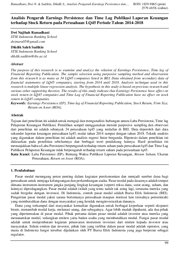  pdf analisis pengaruh earnings persistence dan time lag publikasi