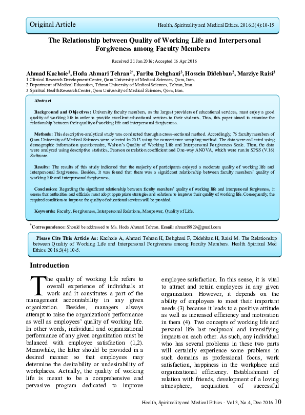 (PDF) The Relationship between Quality of Working Life and Job ...