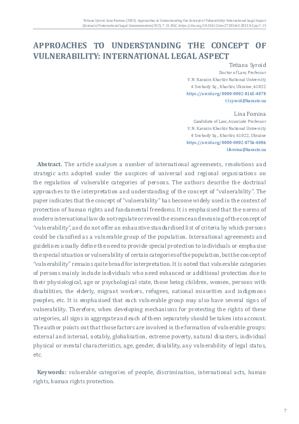 (PDF) Approaches to Understanding the Concept of Vulnerability ...