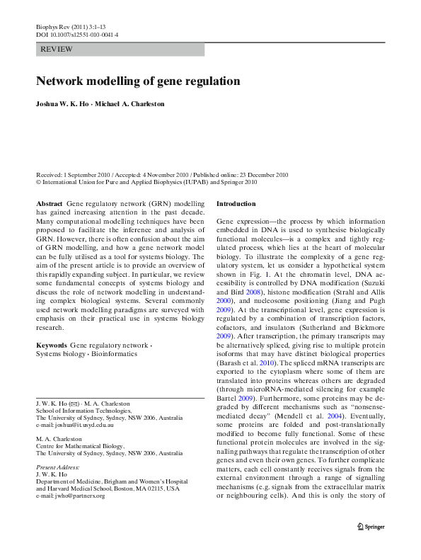 (PDF) Network modelling of gene regulation
