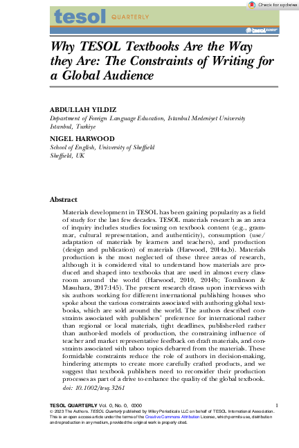 (PDF) Why TESOL Textbooks Are the Way they Are: The Constraints of ...