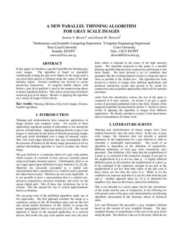 (PDF) A new parallel thinning algorithm for gray scale images