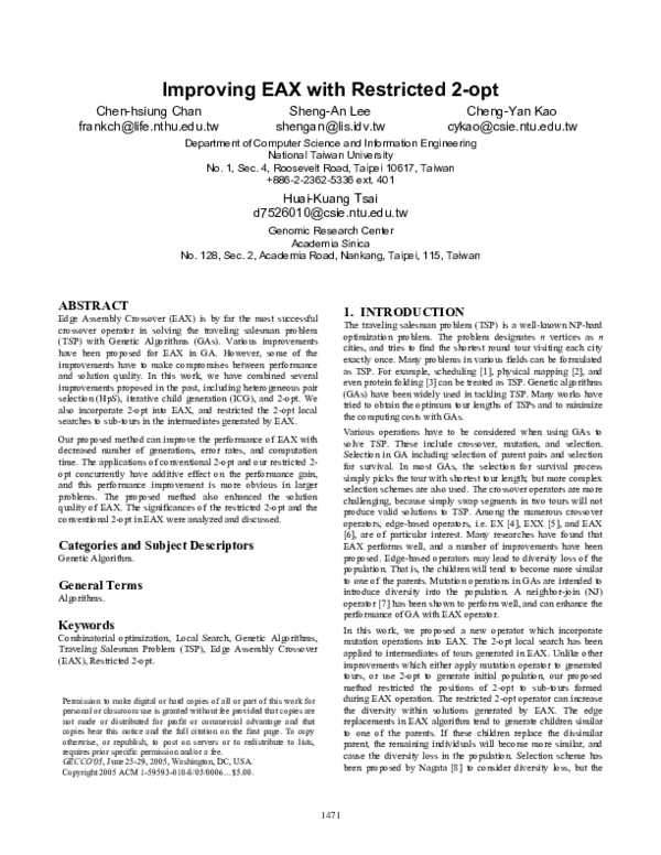 (PDF) Improving EAX with restricted 2-opt