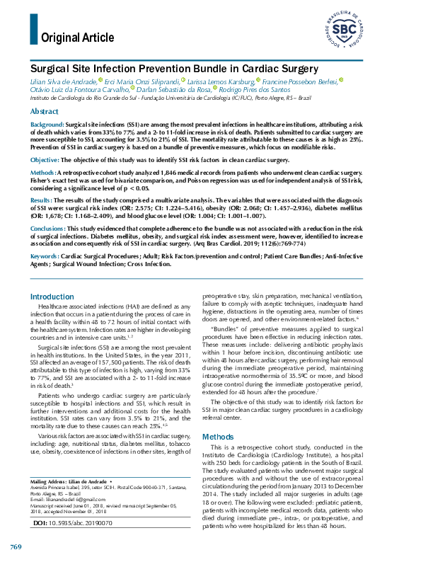 (PDF) Surgical Site Infection Prevention Bundle in Cardiac Surgery