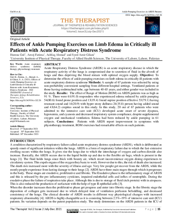 (PDF) Effects of Ankle Pumping Exercises on Limb Edema in Critically ...