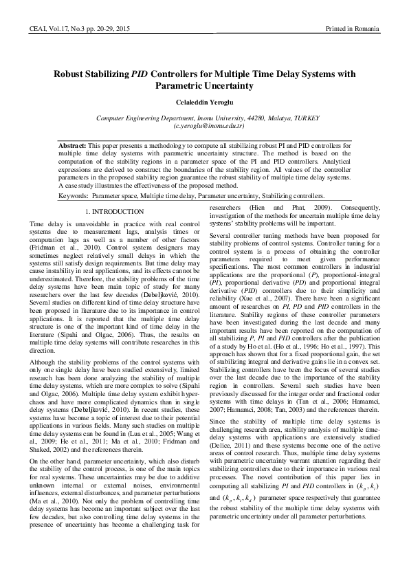 (PDF) Robust Stabilizing PID Controllers for Multiple Time Delay ...