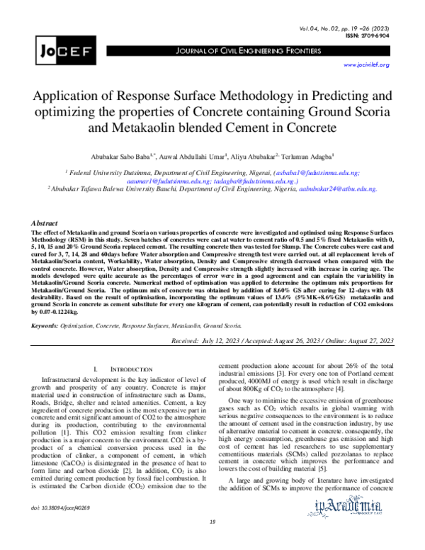 (PDF) Application of Response Surface Methodology in Predicting and ...