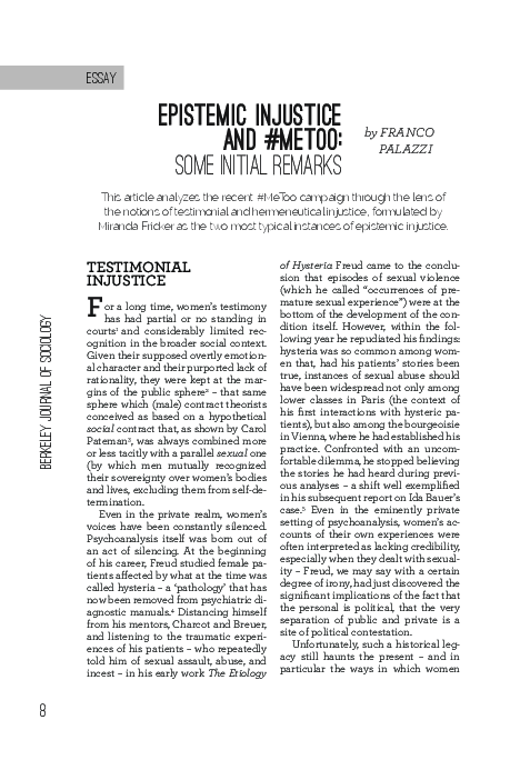 (PDF) Epistemic Injustice and #MeToo: Some Initial Remarks