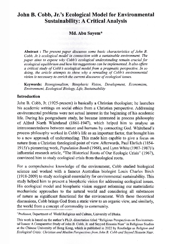 (PDF) John B. Cobb, Jr.'s Ecological Model for Environmental ...