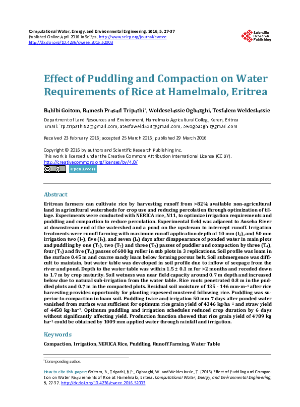 (PDF) Effect of Puddling and Compaction on Water Requirements of Rice ...