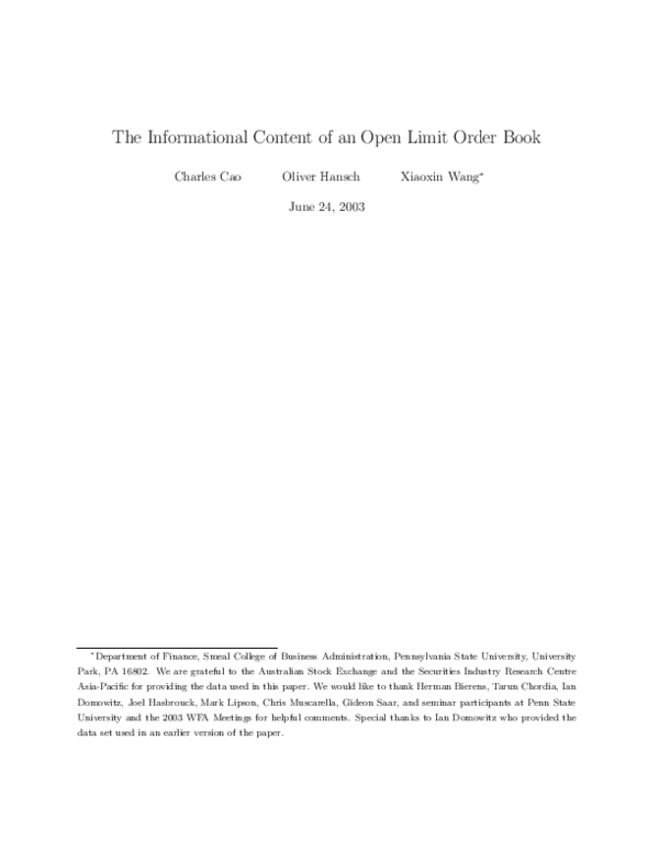 (PDF) The information content of an open limit-order book