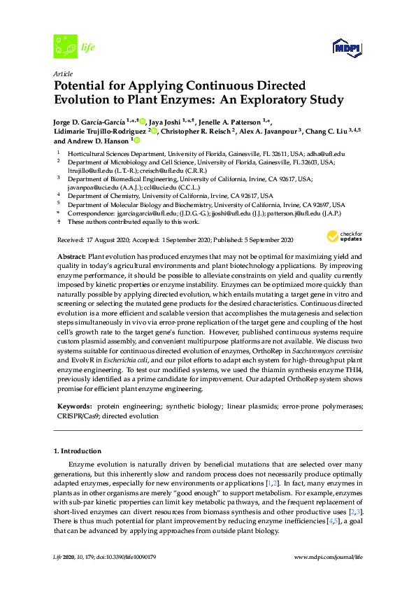 (PDF) Potential for Applying Continuous Directed Evolution to Plant ...