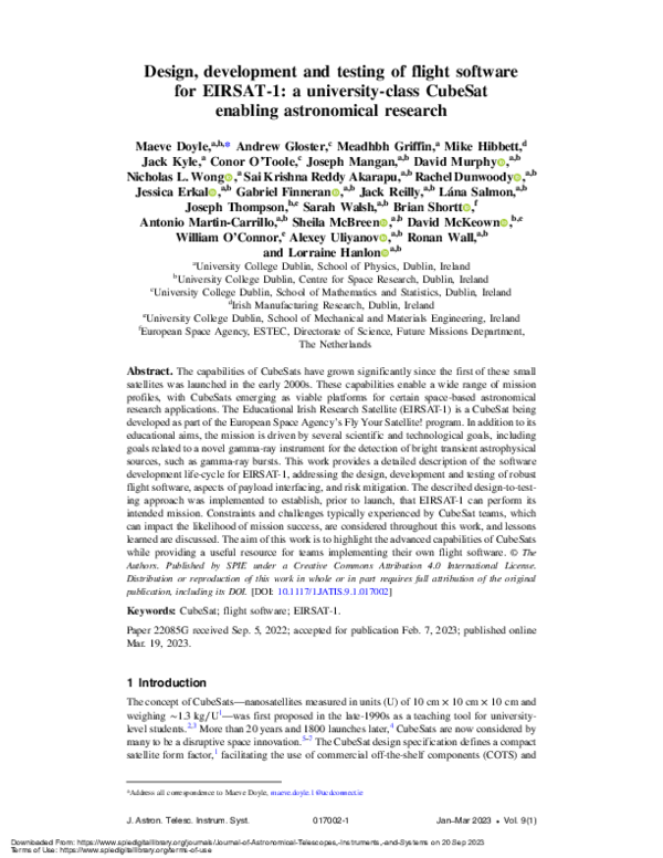 (PDF) Design, development and testing of flight software for EIRSAT-1 ...