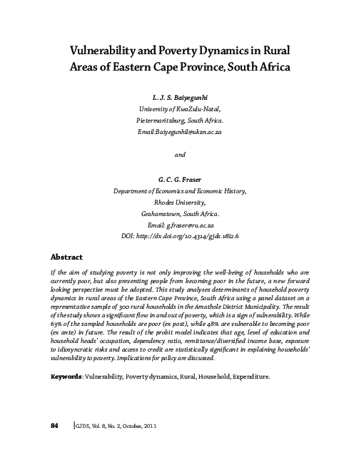 (PDF) Vulnerability and Poverty Dynamics in Rural Areas of Eastern Cape ...