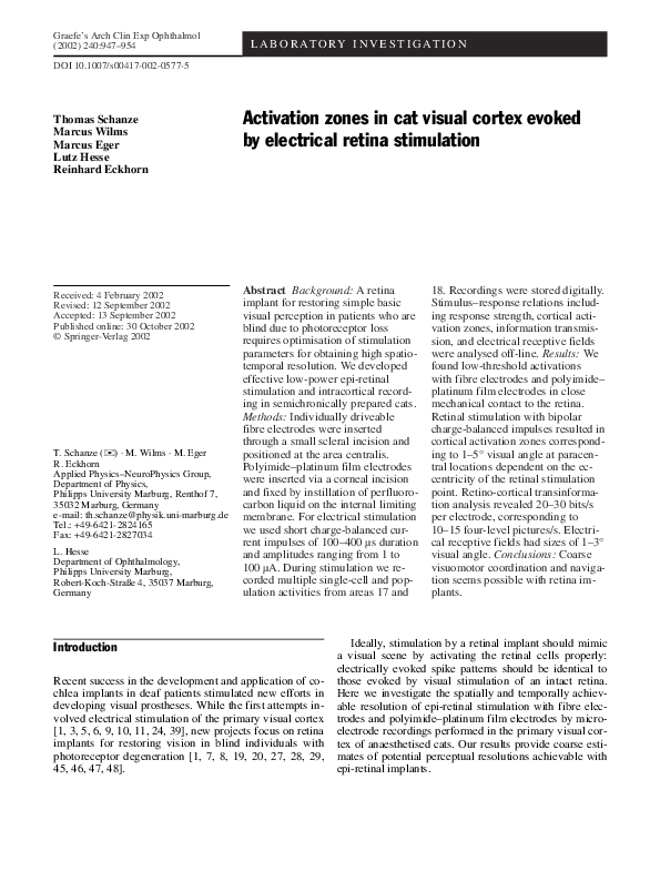 (PDF) Activation zones in cat visual cortex evoked by electrical retina ...