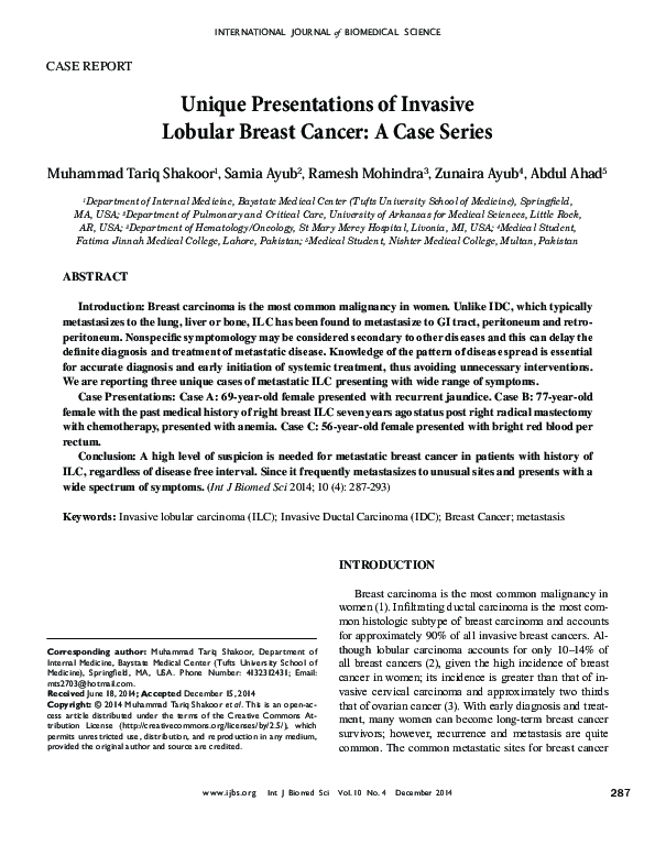 (PDF) Unique presentations of invasive lobular breast cancer: a case series