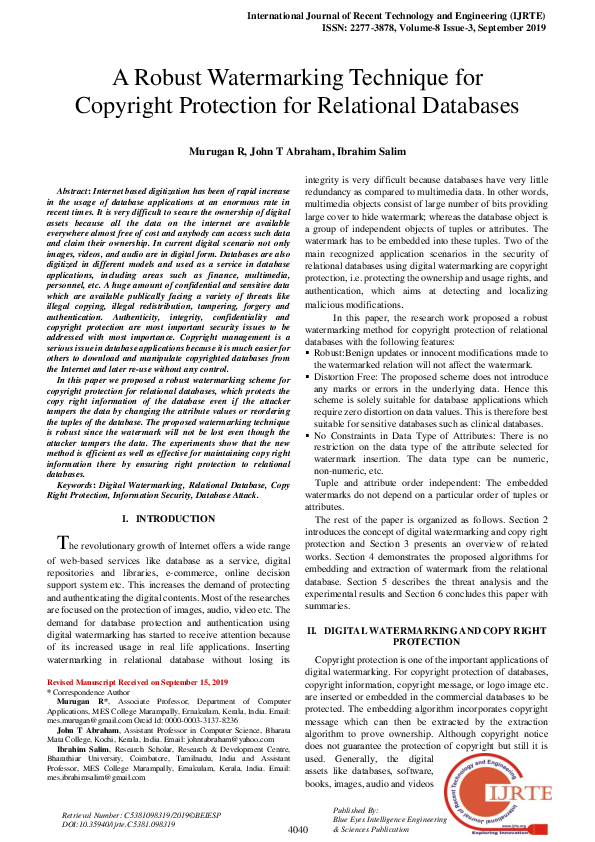 (PDF) A Robust Watermarking Technique for Copyright Protection for ...