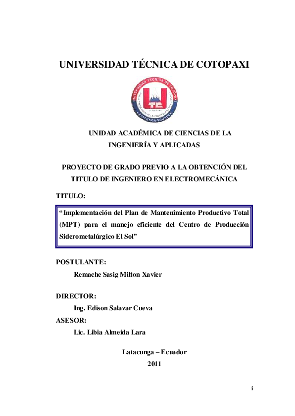 (PDF) Implementación del plan de mantenimiento productivo total (MPT ...
