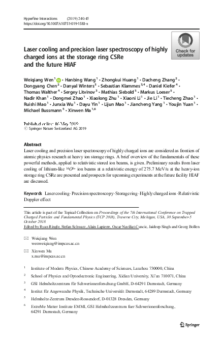(PDF) Laser cooling and precision laser spectroscopy of highly charged ...