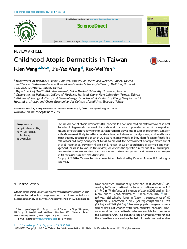 (PDF) Childhood Atopic Dermatitis in Taiwan
