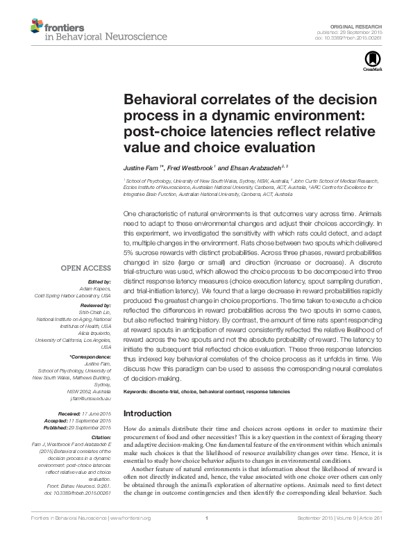 (PDF) Behavioral correlates of the decision process in a dynamic ...