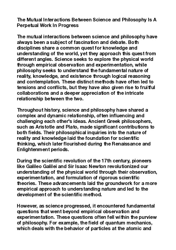 (PDF) The Mutual Interactions Of Philosophy And Science Is A Perpetual ...