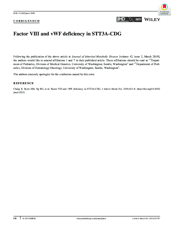 (PDF) Factor VIII and vWF deficiency in STT3A‐CDG