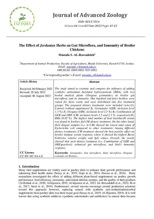 (PDF) The Effect of Jordanian Herbs on Gut Microflora, and Immunity of ...