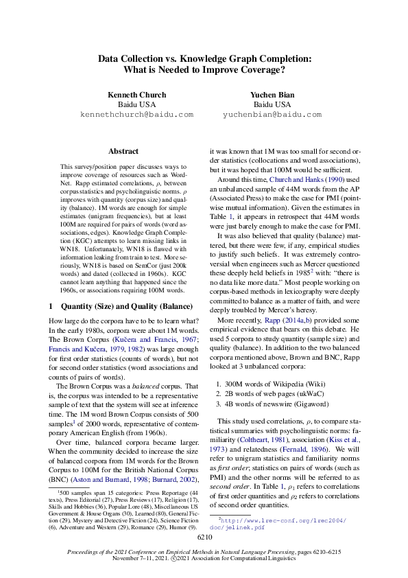 (PDF) Data Collection vs. Knowledge Graph Completion: What is Needed to ...