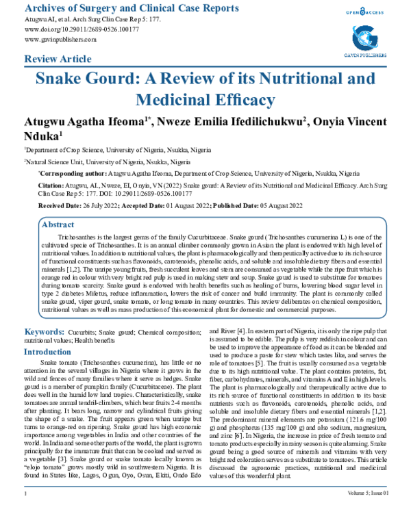 Picture Idea: Pdf Snake Gourd A Review Of Its Nutritional And Medicinal