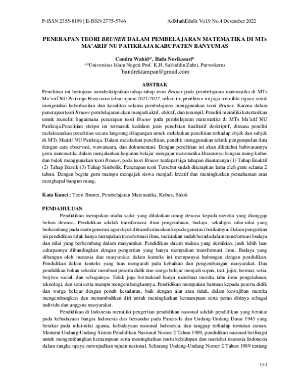 (PDF) Application of Bruner's Theory in Cube and Block Mathematics ...