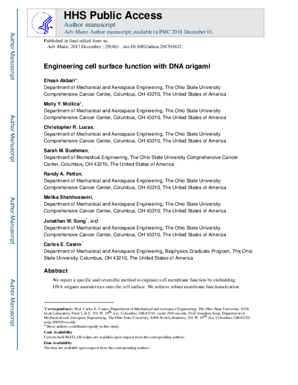(PDF) Engineering Cell Surface Function with DNA Origami