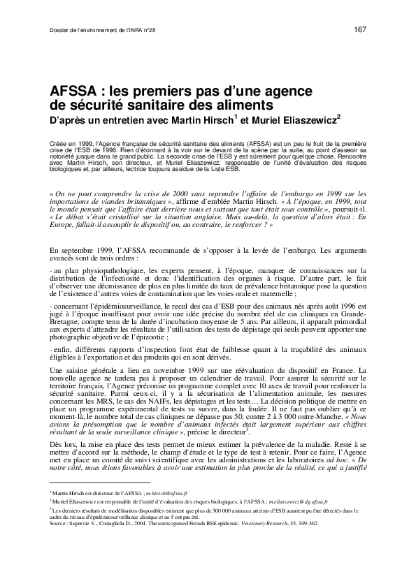 (PDF) AFSSA : les premiers pas d'une agence de sécurité sanitaire des ...