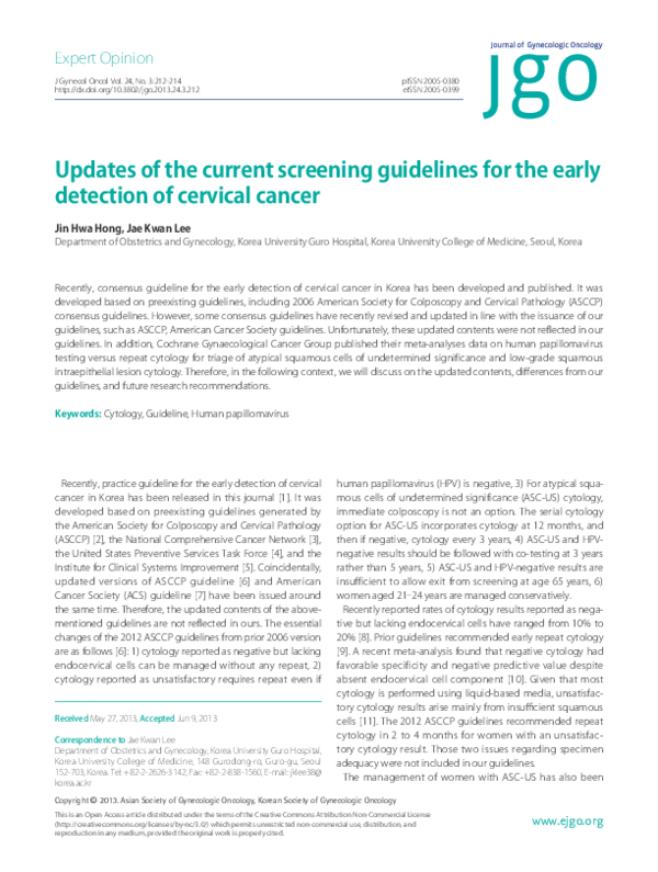 (PDF) Updates of the current screening guidelines for the early ...