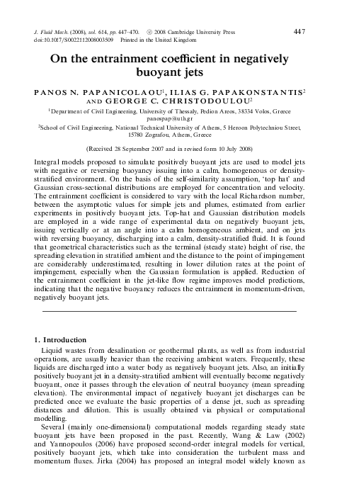 (PDF) On the entrainment coefficient in negatively buoyant jets | P ...