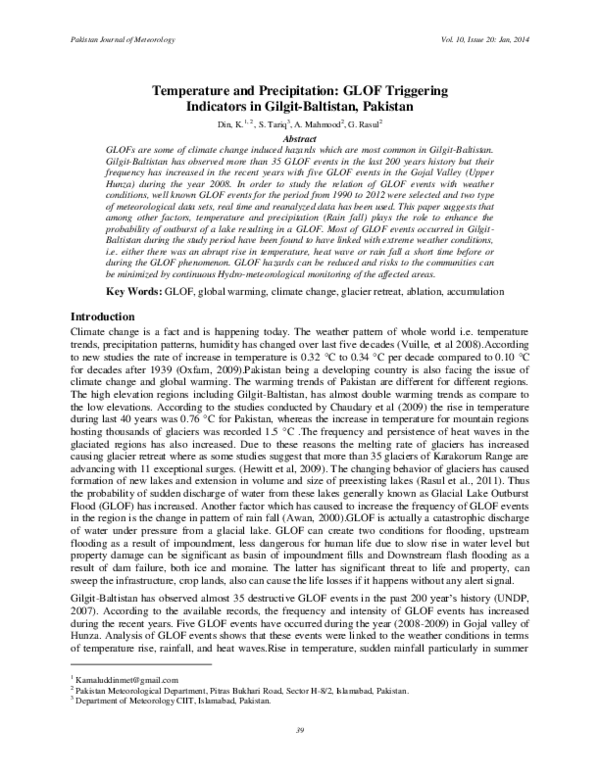 (PDF) Temperature and Precipitation: GLOF Triggering Indicators in ...
