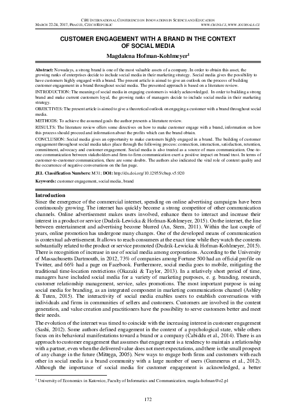 (PDF) Customer Engagement with a Brand in the Context of Social Media