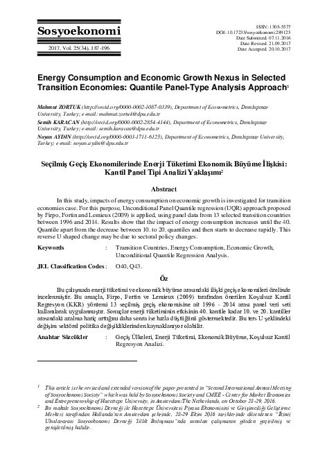 (PDF) Energy Consumption and Economic Growth Nexus in Selected ...