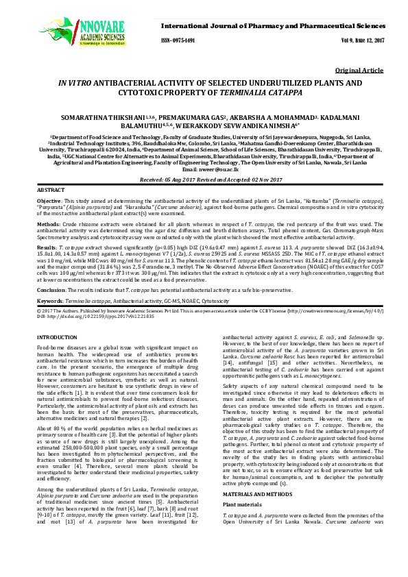 (PDF) In Vitro Antibacterial Activity of Selected Underutilized Plants ...