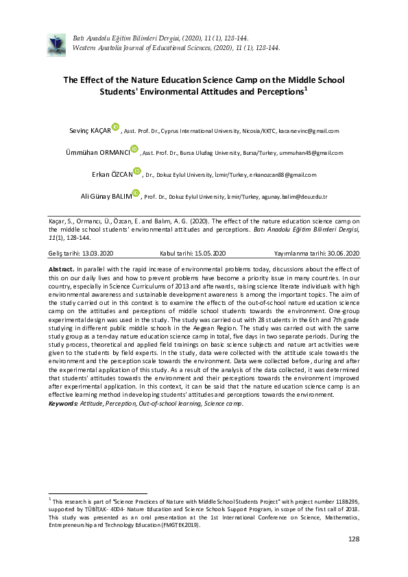 (PDF) The Effect of the Nature Education Science Camp on the Middle ...