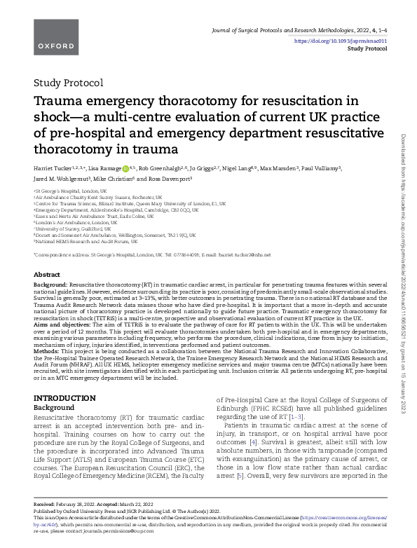 (PDF) Trauma emergency thoracotomy for resuscitation in shock—a multi ...